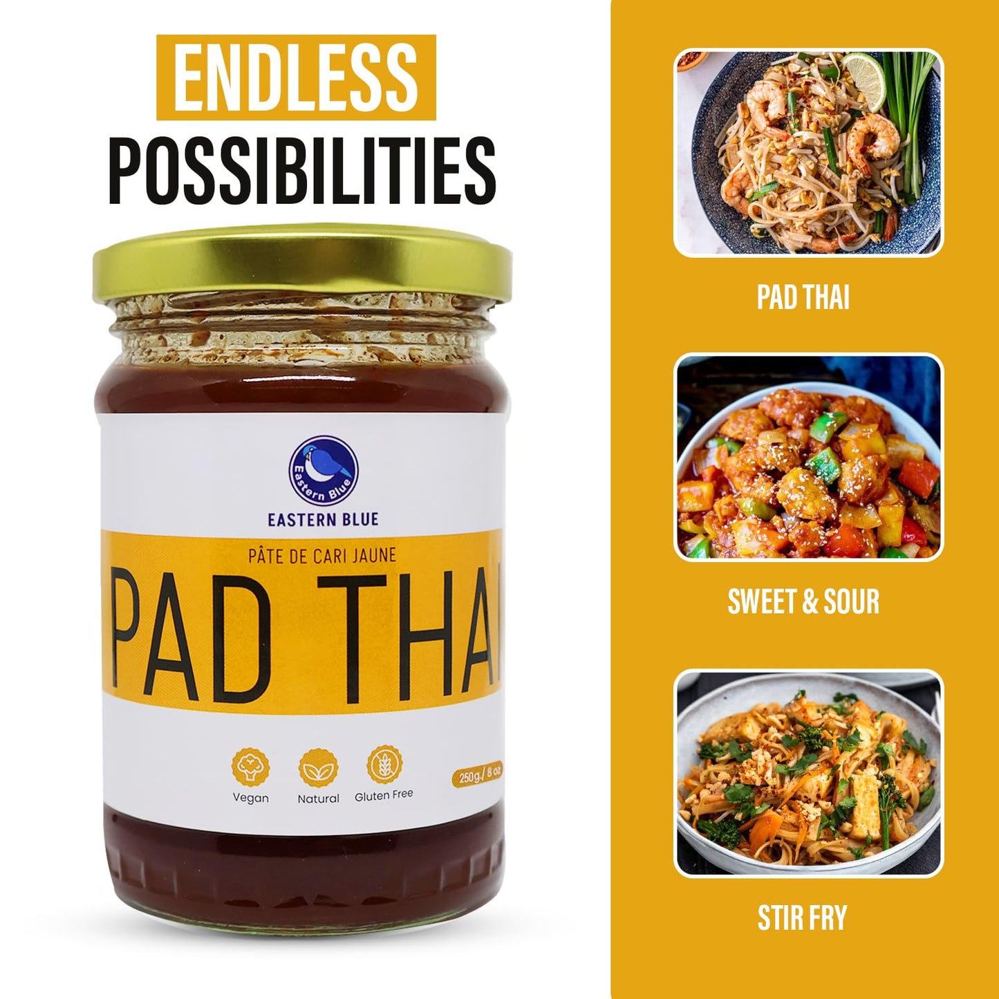 Eastern Blue Pad Thai Sauce Pack Of 2-16 Oz | Authentic Traditional Pad Thai Sauce | Vegan, Gluten Free & Nuts Free Asian Dish F