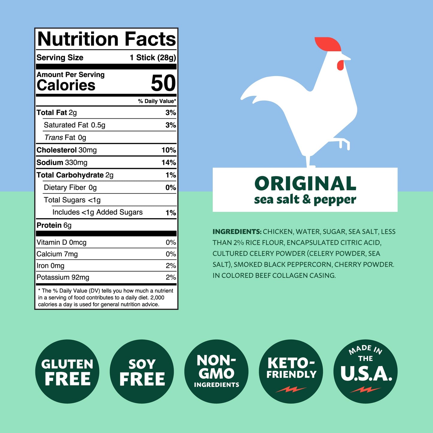 Mighty Spark Chicken Snack Sticks - Original Sea Salt & Pepper - 6g of Protein  No s Ever  No  s Added  Gluten Free  Soy Free Meat Sticks - High Protein Keto Snacks  Weight Watchers Approved Snacks - 48 Count