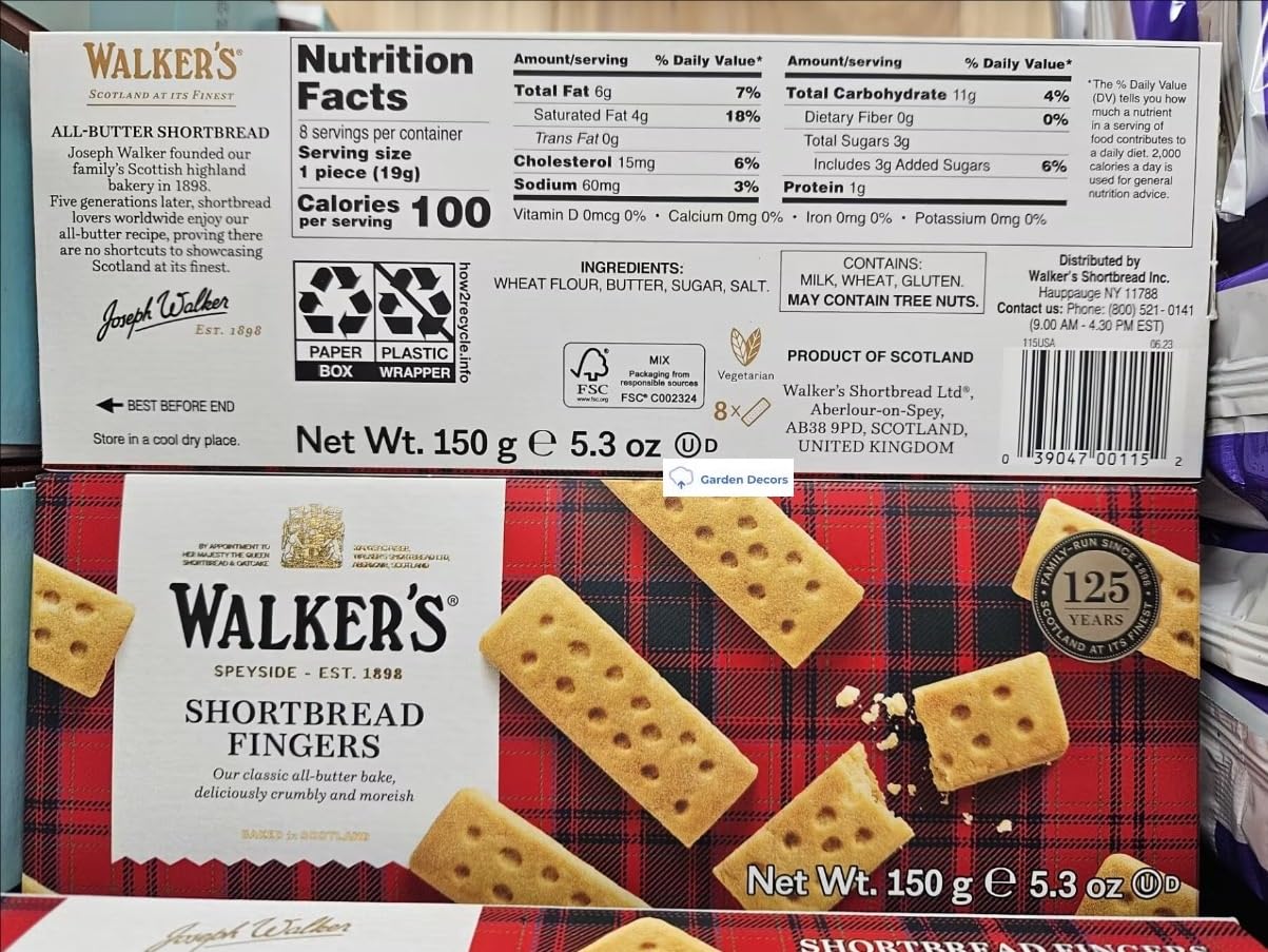 Walkers Scottish Pure Butter Shortbread Fingers 5.3Oz 150G (Two Boxes)