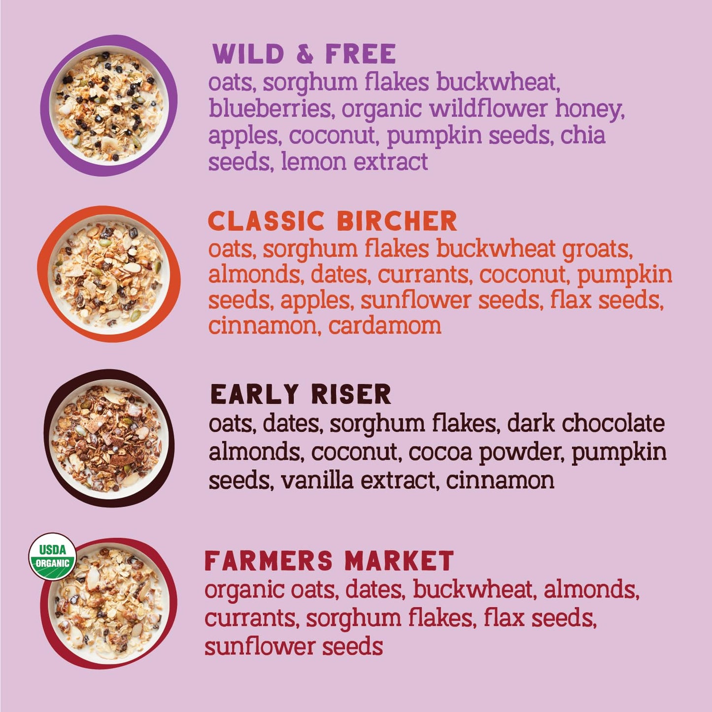 Seven Sundays Muesli Cereal Variety Pack - 4 Count, 12 Oz Bag - Certified Gluten Free Muesli - Non Gmo, No Refined Sugar And Kos