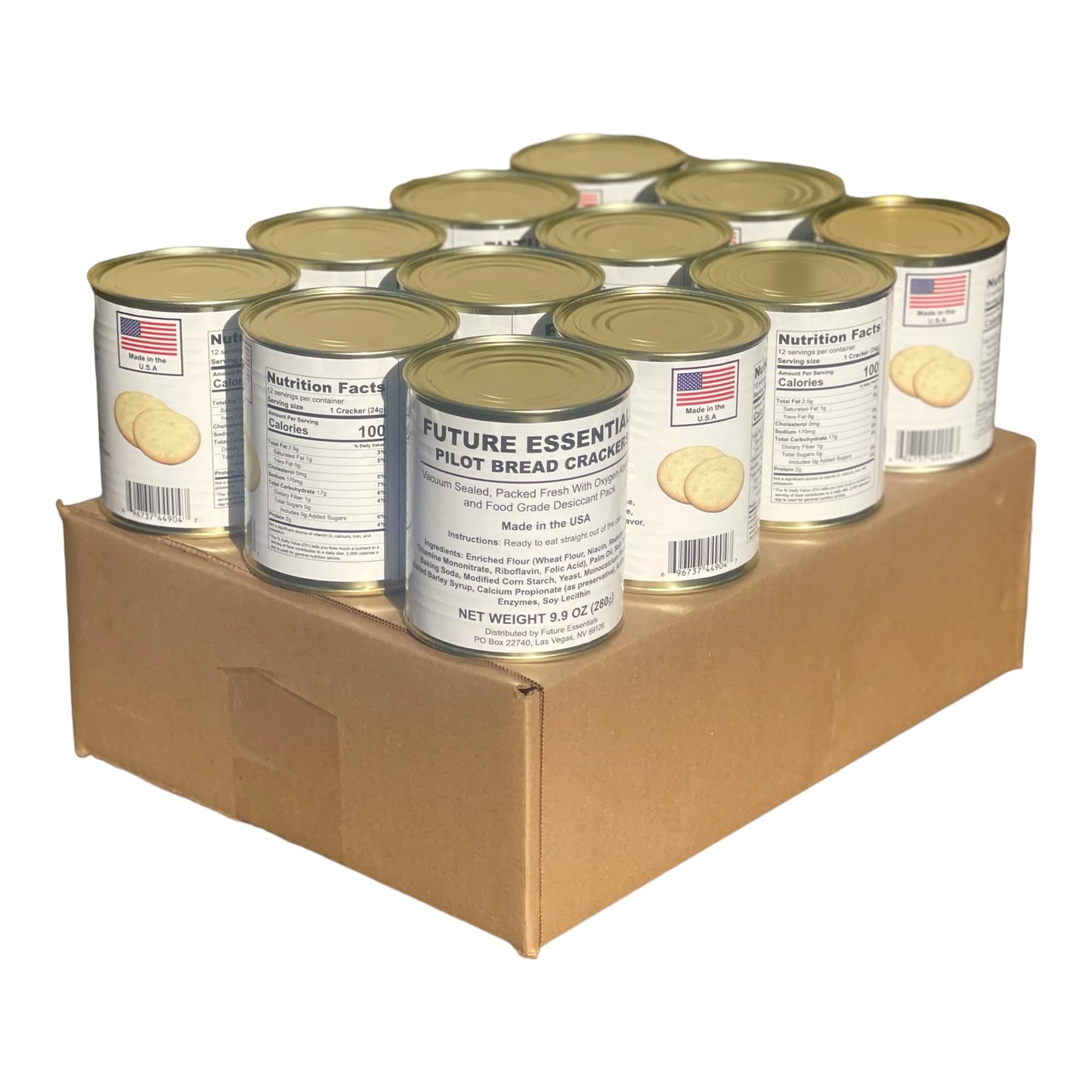 Case (12 Cans) of Future Essentials Sailor Pilot Bread Crackers | Ships Biscuit | Hardtack | Emergency Survival Food | Long Ter