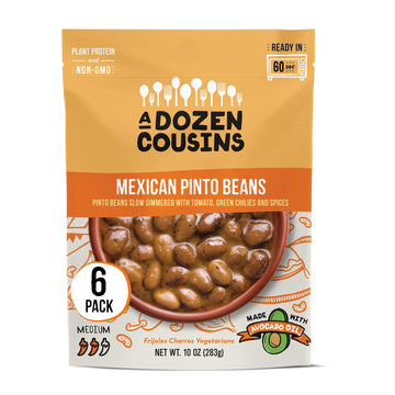 A Dozen Cousins Seasoned Pinto Beans, Vegan and Non-GMO Meals, Microwaveable Beans Ready to Eat Made with Avocado Oil (Mexican P