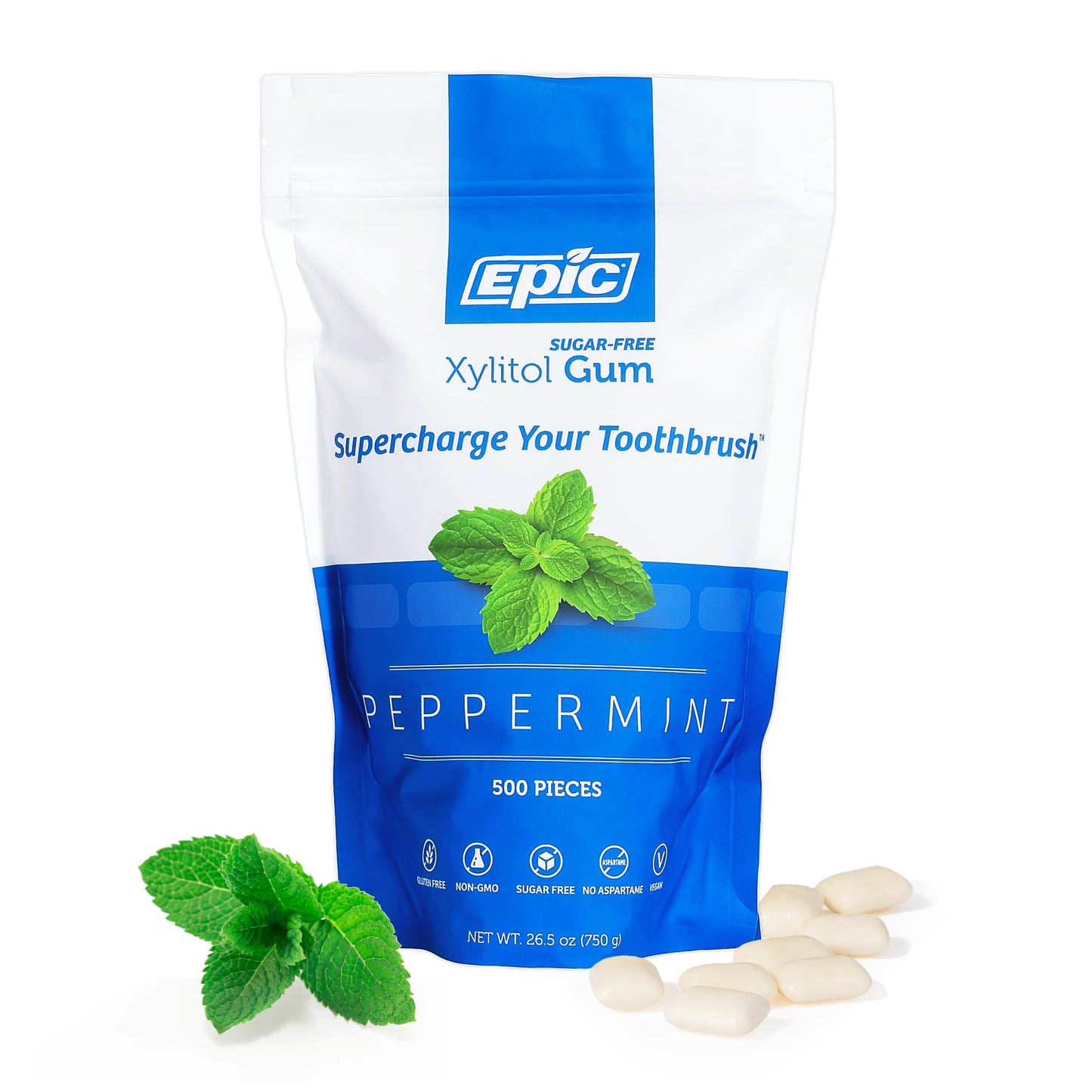 Epic Gum Sugar Free Peppermint Chewing Gum - Aspartame Free, 500 Count (Pack of 1), Model EPG500P