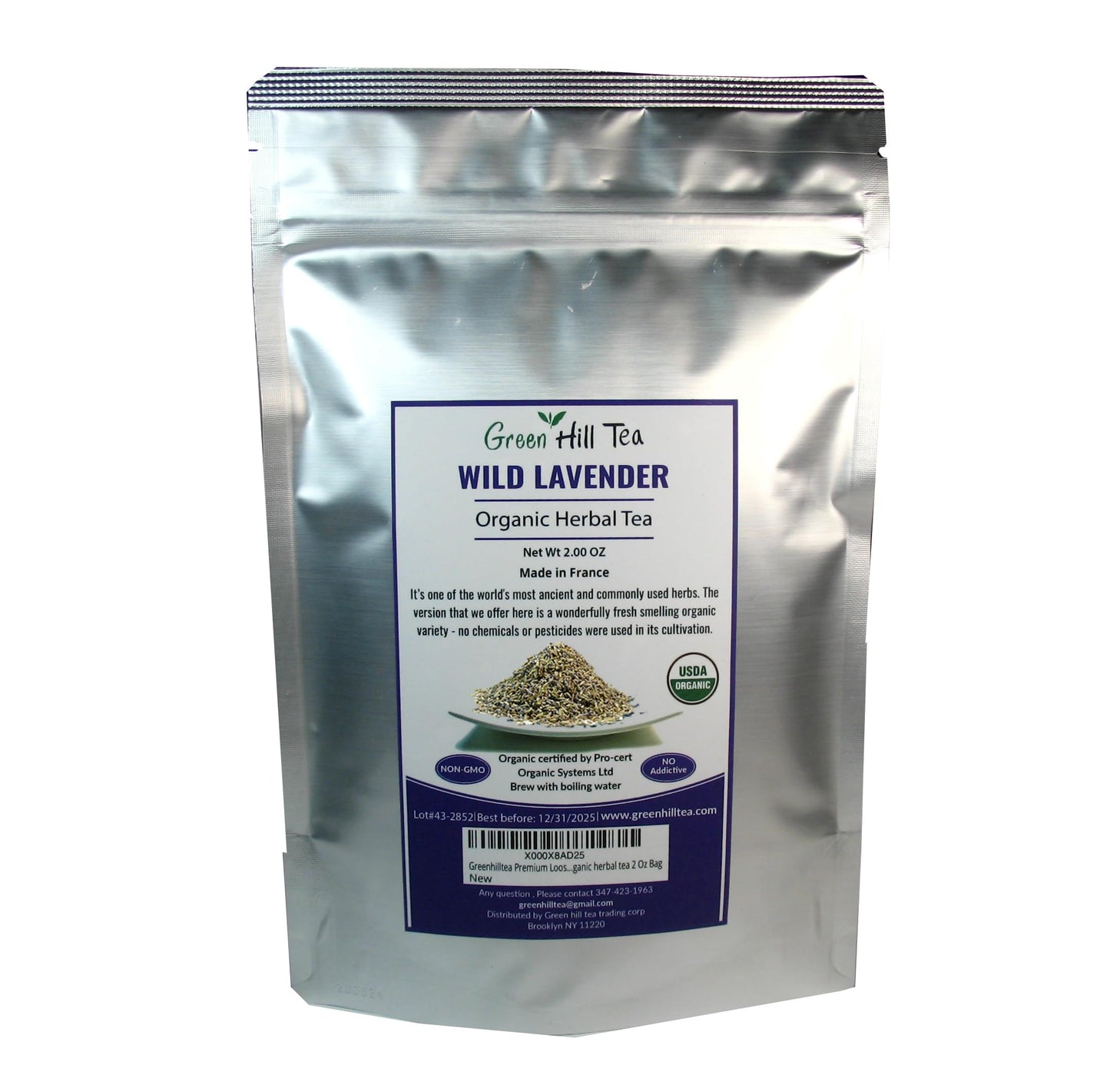Greenhilltea Premium Loose Tea, Organic Lavender Tea Organic Herbal Tea 2 Oz Bag
