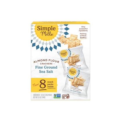 Simple Mills Almond Flour Crackers Snack Packs, Sea Salt, Gluten Free, Flax Seed, Sunflower Seeds, Corn Free, Good for Snacks, 6