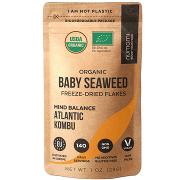 Organic Kombu Flakes - 1Oz. Young Pure Seaweed Grown In North Atlantic. Usda Certified And Freeze-Dried Premium Quality. Soft Te