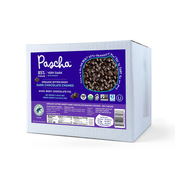 Pascha Organic Extra Dark Chocolate Chunks - 85% Cacao Bittersweet - Vegan, Keto-Friendly Baking Chunks - Rainforest Alliance Ce