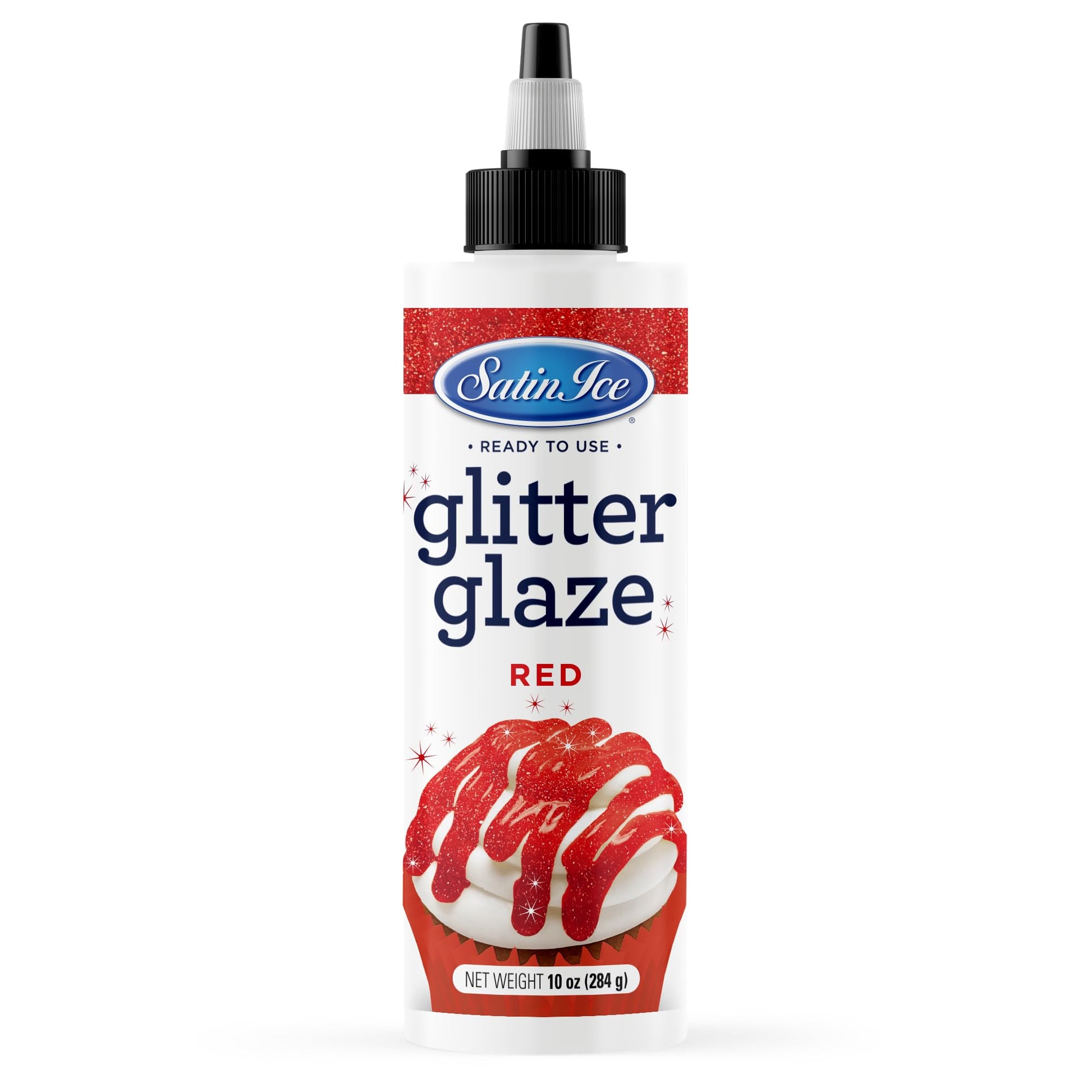 Satin Ice Red Glitter Glaze (10Oz Bottle) For Decorating Cakes, Cupcakes, Brownies, And Doughnuts
