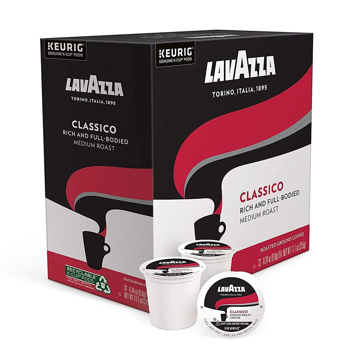 Lavazza Classico Coffee Capsules for Keurig 2.0, 96-Pack, Espresso Pods, Improved Taste