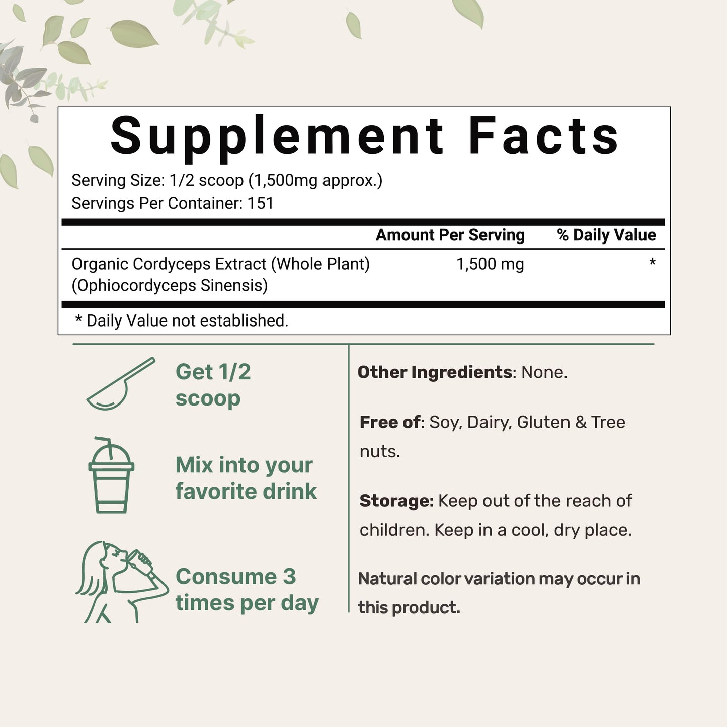 Micro Ingredients Organic Cordyceps Mushroom Extract Powder, 100:1, 8 Ounces