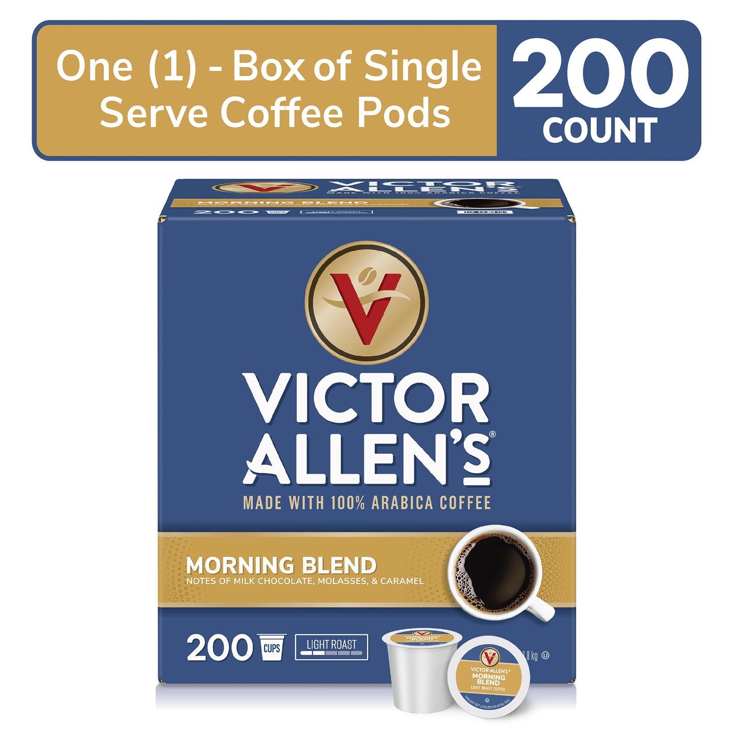 Victor Allens Coffee Morning Blend Light Roast Single Serve Pods 200 Count for Keurig K-Cup malt-inspired Brown