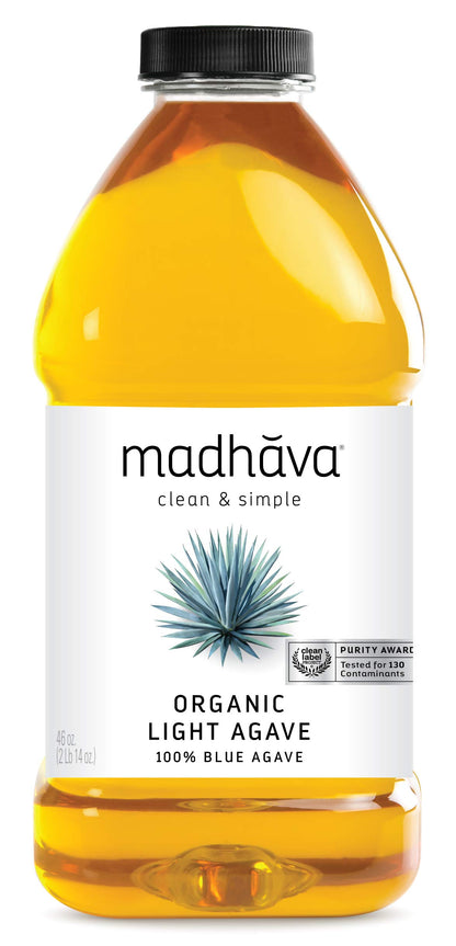MADHAVA Organic Light Agave, 100% Pure Blue Nectar | Sugar Alternative | Vegan | Non GMO | Natural Liquid Sweetener, 46 Oz. (Pac