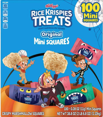 Kellogg S Rice Krispiexs  Marshmallow Bars | Sweet Crispy Marshmallow Cereal Kids Snacks  Lunch Snacks  Grab n Go  Original Individually Wrapped | (100 - COUNT Halloween Mini Squares)