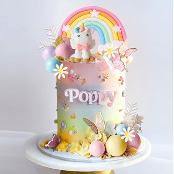 37 Pcs Unicorn Cake Topper, Unicorn Rainbow Cake Decorations With Rainbow Stars Unicorn Balls Happy Birthday Cake Decorations Fo