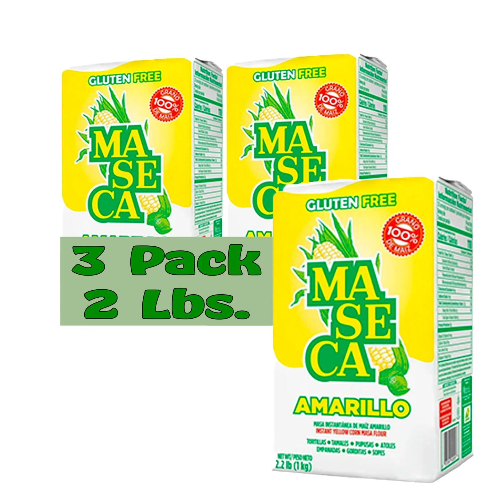 Maseca Amarillo Gluten Free Harina de Maiz (Corn Flour) 2 Lbs Bag 3 Pack