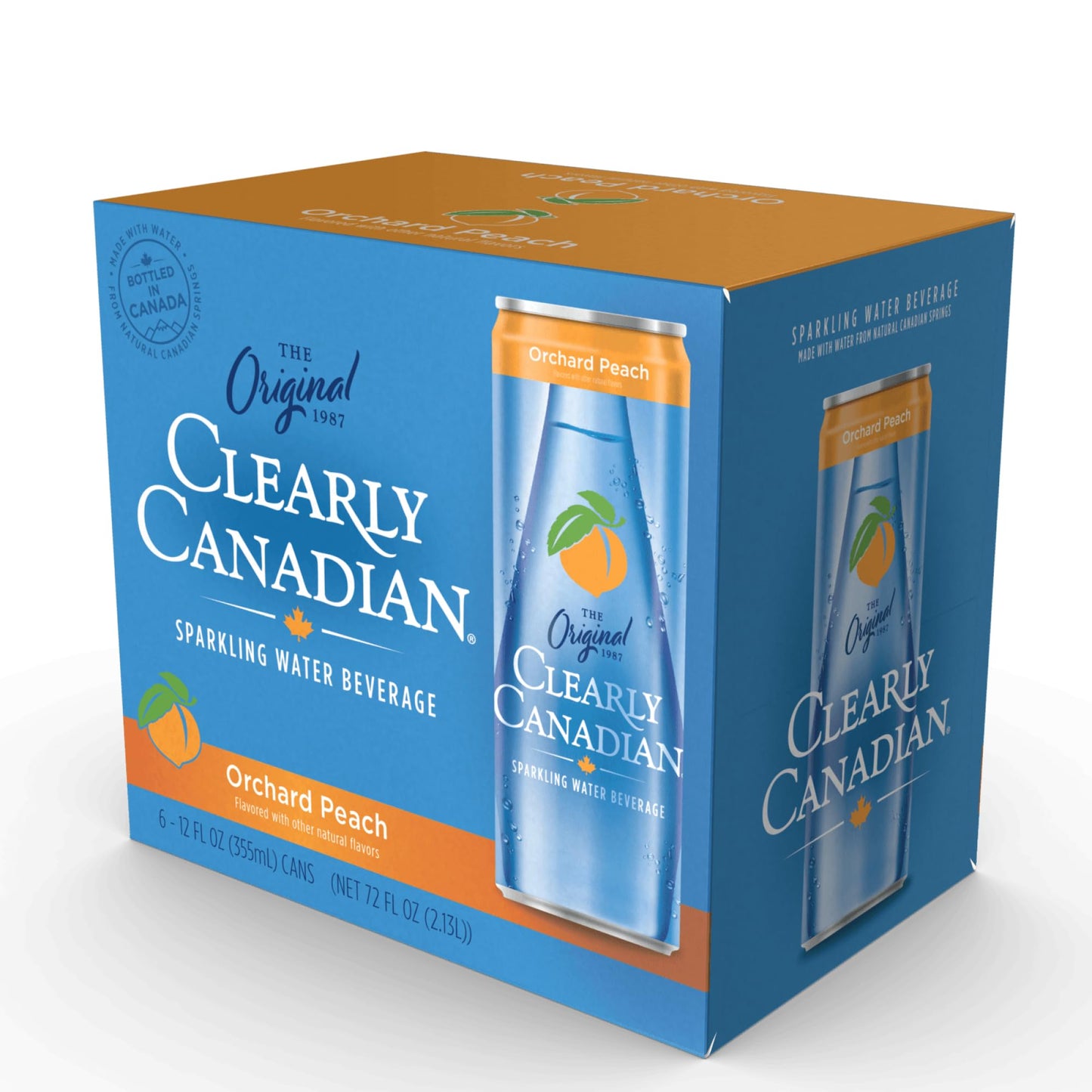 Clearly Canadian Orchard Peach Sparkling Spring Water Beverage, Natural & Carbonated, Flavored Seltzer Water, 1 Case (24 Cans X