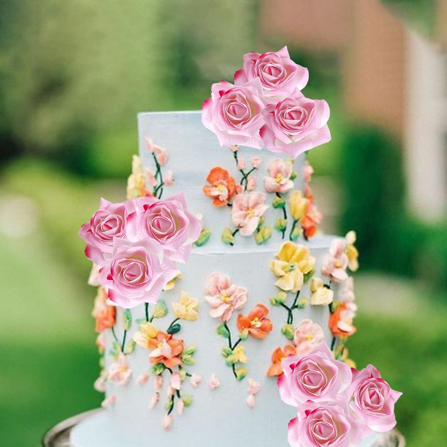 Rsstarxi 9 Pack Pink Roses Cake Topper Diy Wedding Roses Artificial Flowers Cake Decorations For Bridal Shower Birthday Wedding Anniversary Party Decorations
