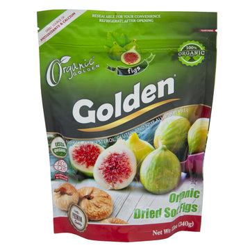 Golden Organic Soft Dried Figs - 12 oz (340 g), Great Source of Fruit Snack for Adults and Kids, Completely Free From Nuts, Glut