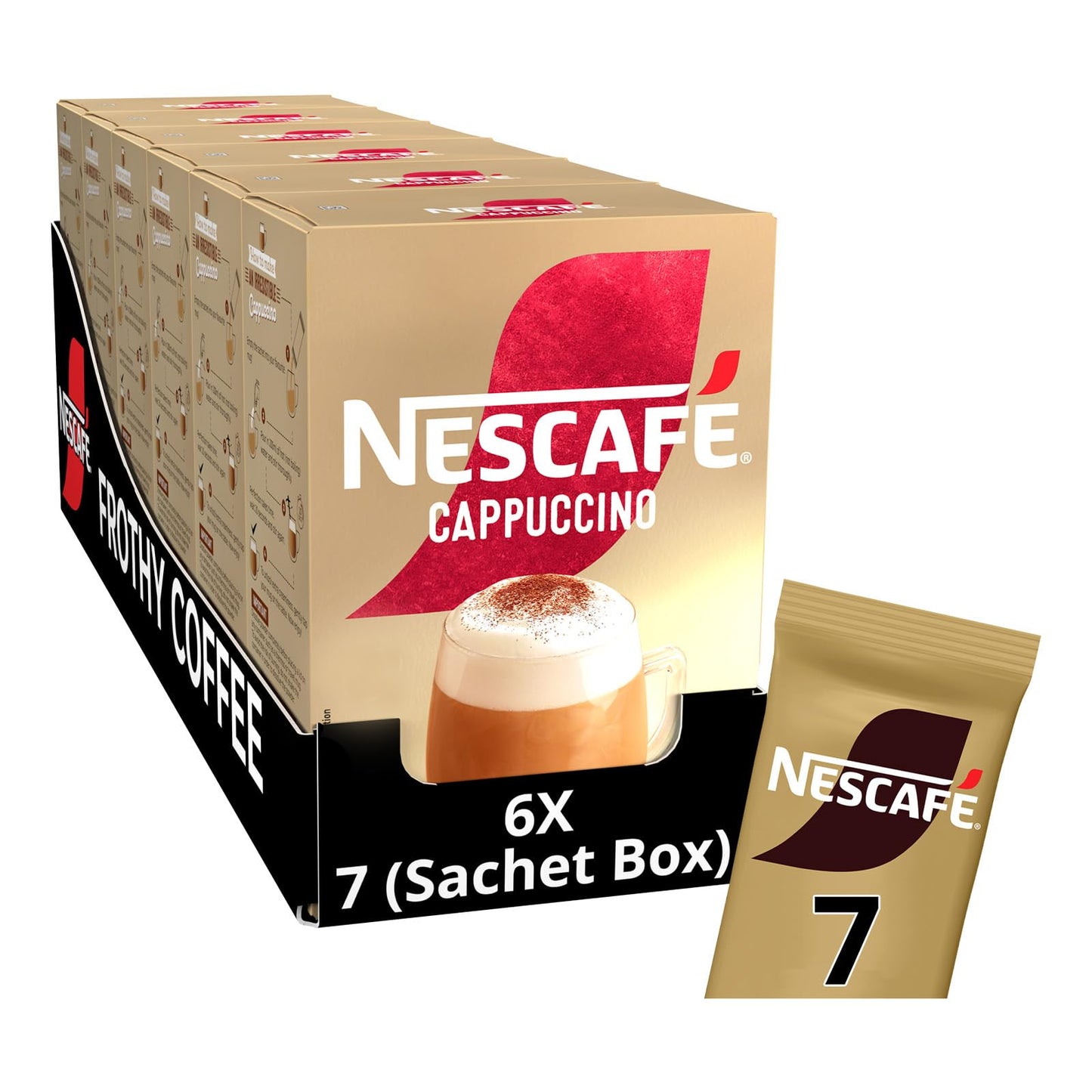 NESCAFÉ Cappuccino Instant Coffee Sachets, Pack of 6 (Total 42 Sachets), 7 Count
