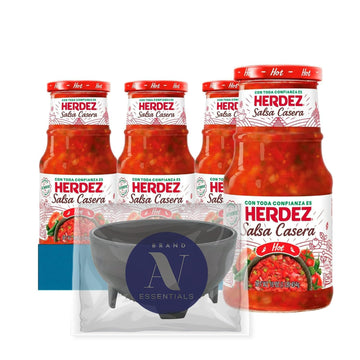 Herdez - Lavinia Essentials Bundle: 4-Pack of Salsa Roja Casera Hot 16oz Glass Bottle + 1 Utility Prop