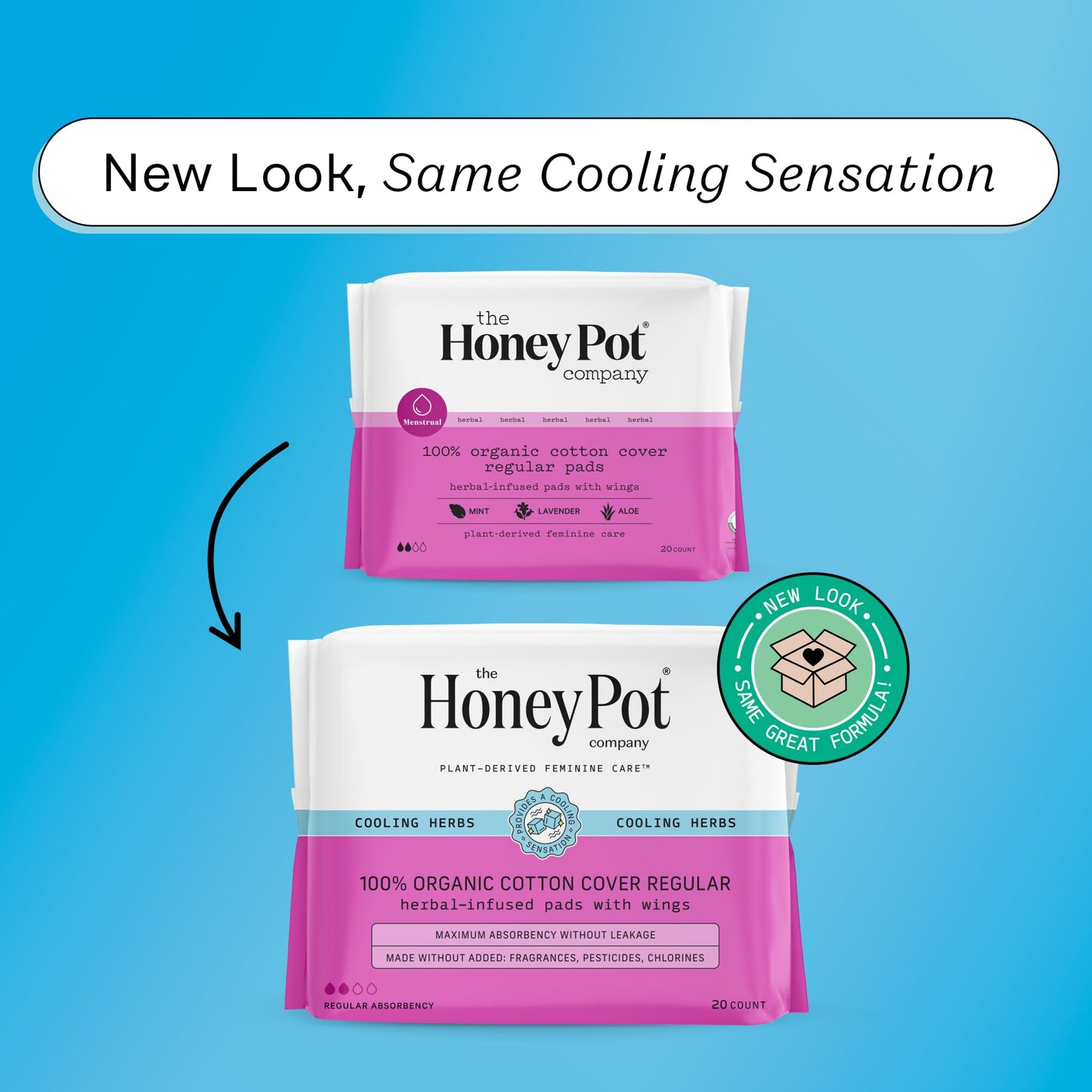 The Honey Pot Company - Herbal Sanitary Pads For Women - Regular Flow W/Wings - Infused W/Essential Oils For Cooling Effect & Organic Cotton Cover - Feminine Care - 20 Ct