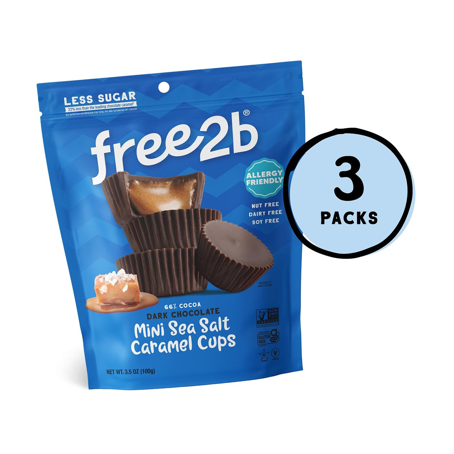Free 2B Sea Salt Caramel Mini Cups, Safe For School And Allergy Friendly - Gluten-Free, Dairy-Free, Nut-Free, And Soy-Free - Dar
