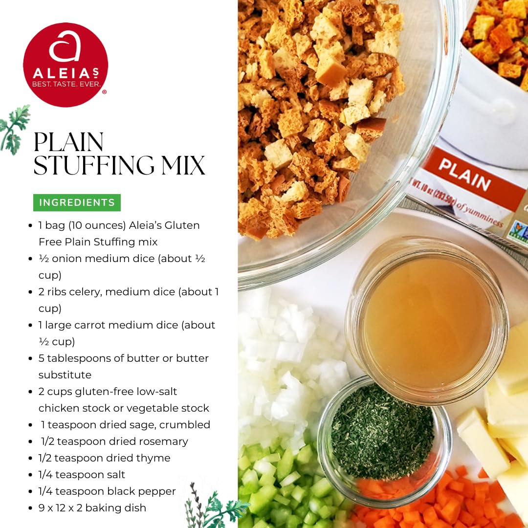 Aleia'S Best. Taste. Ever. Plain Stuffing Mix - 10Oz / 2 Pack – Authentic Taste, Classic Stuffing For Gluten Free Recipes, Certified Gluten Free, Non-Gmo, Corn Free, Soy Free, Dairy Free, Low Sodium
