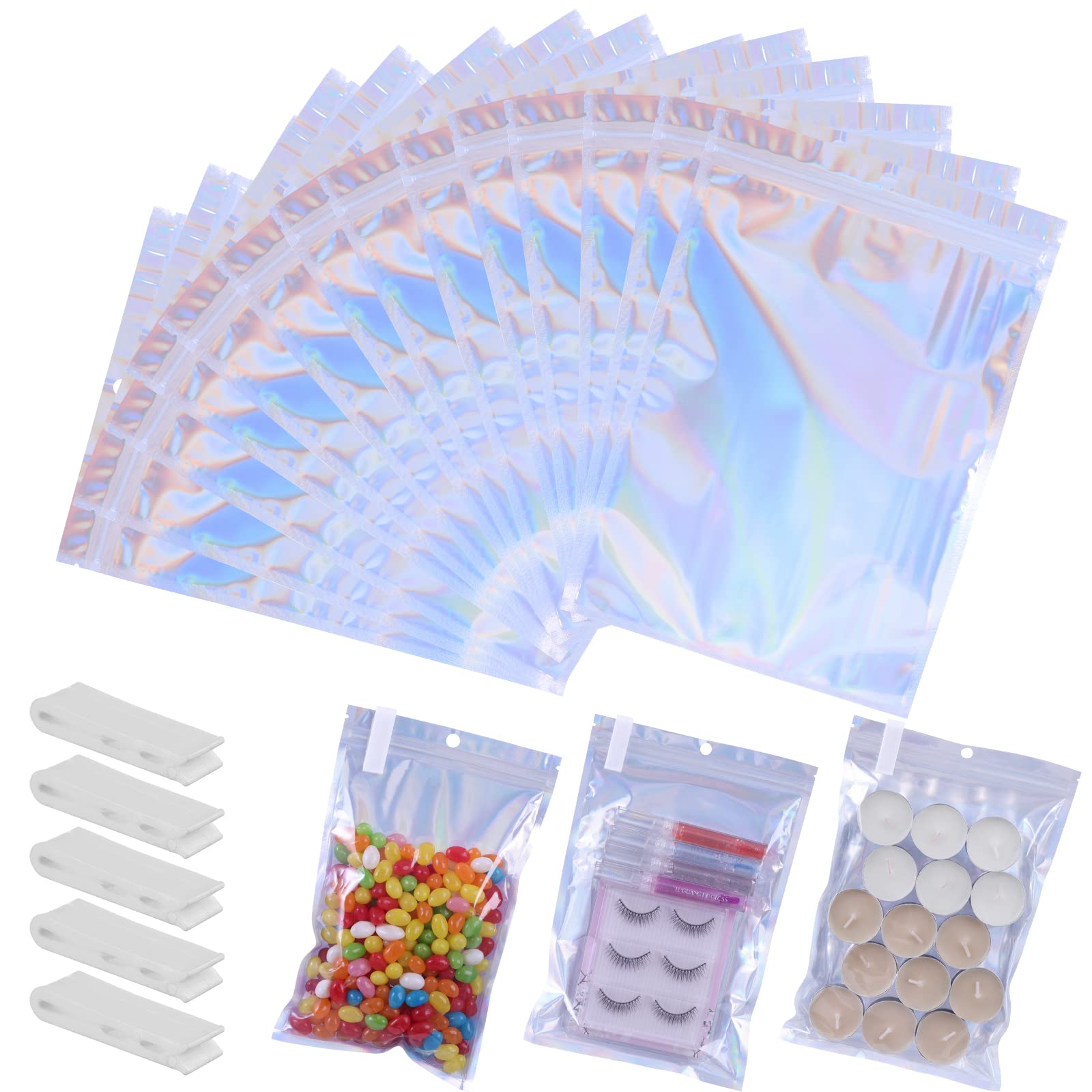 120 Pcs-7X10 Reclosable Mylar Bags For Food Storage, Resealable Holographic Bags With Clear Window For Small Businesses, Smell P