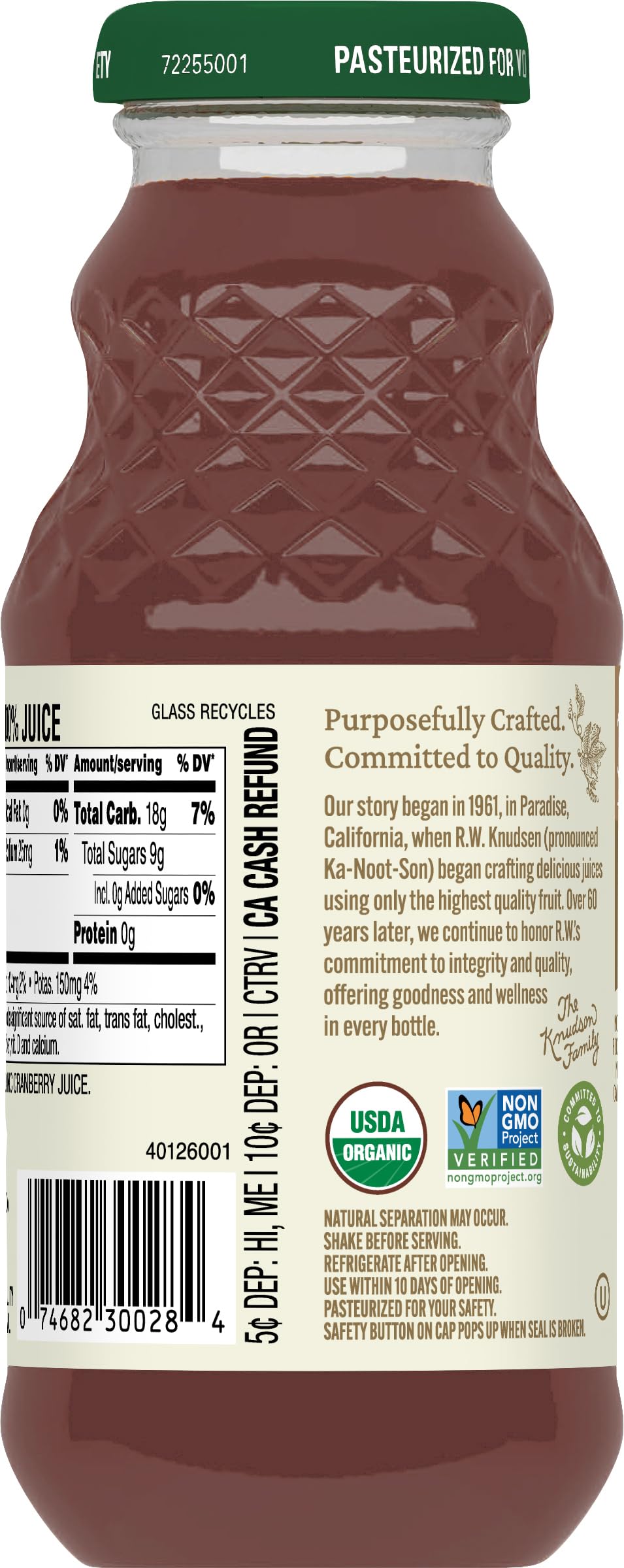 R.W. Knudsen Organic Just Cranberry Juice, 8 Fl Oz (12 Pack)