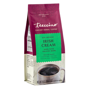 Teeccino Irish Cream Ground Herbal Coffee Alternative, Caffeine Free, Acid Free, Medium Roast, 11 Ounce