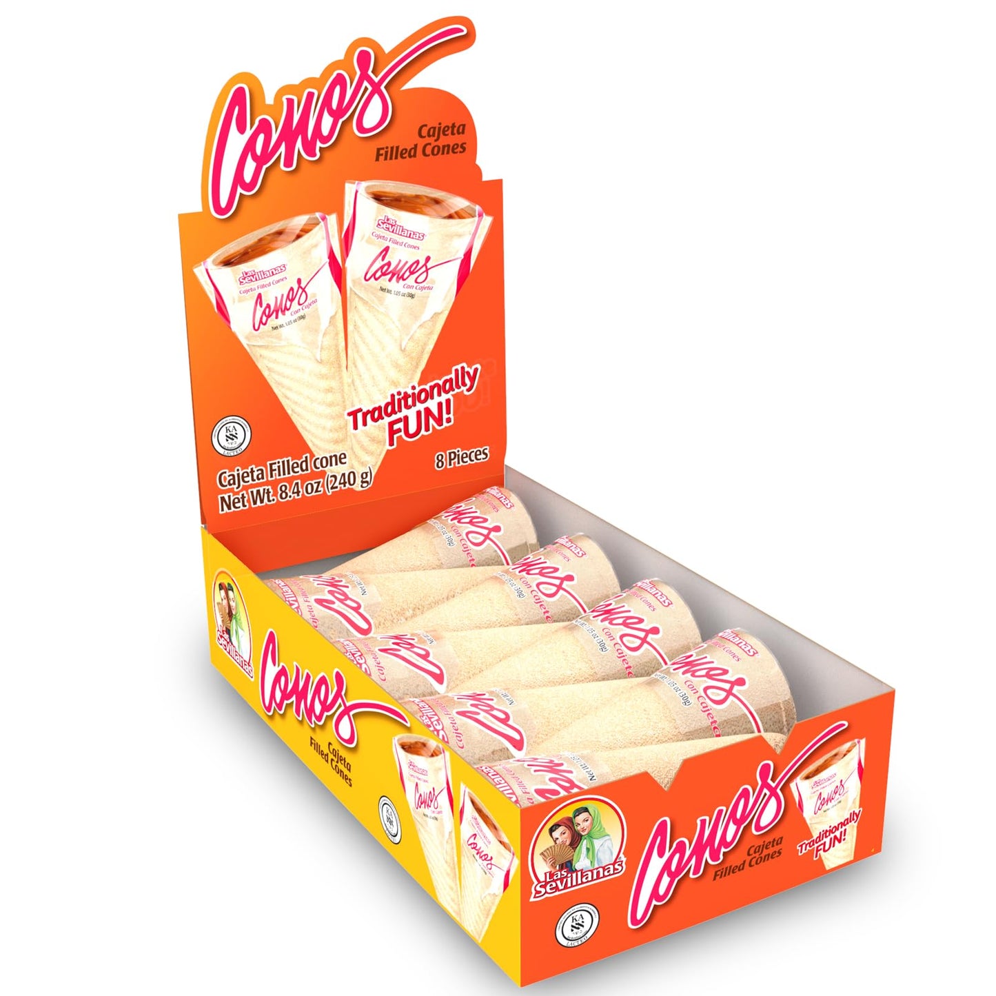 Las Sevillanas Cajeta Filled Wafer Cones, 8.4 oz, Traditional Mexican Candy, Crispy Waffle, Sweet Dessert Treats, Beige