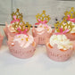 Jevenis 40 Pcs Glittery Princess Cupcake Toppers Crown Cupcake Wrapper Crown Cupcake Toppers Baby Shower Cupcake Decorations For