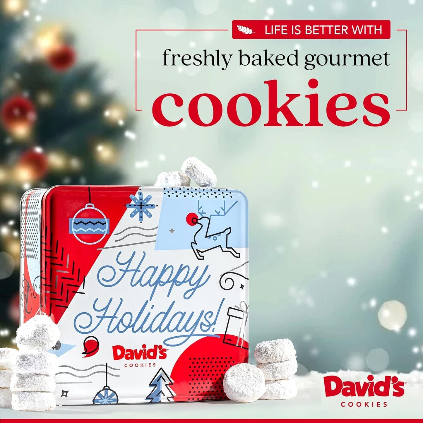 Davids Cookies Winter Wonderland Butter Pecan Meltaway Cookies Tin - Delicious Butter Cookies with Crunchy Pecans - Soft & Melt