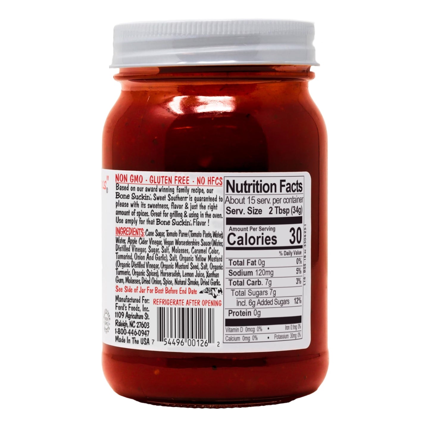 Bone Suckin' Sauce Sweet Southern Thick BBQ Sauce, 18 oz Glass Bottle, For Ribs, Chicken, Pork, Beef - Gluten-Free, Non-GMO, Kos