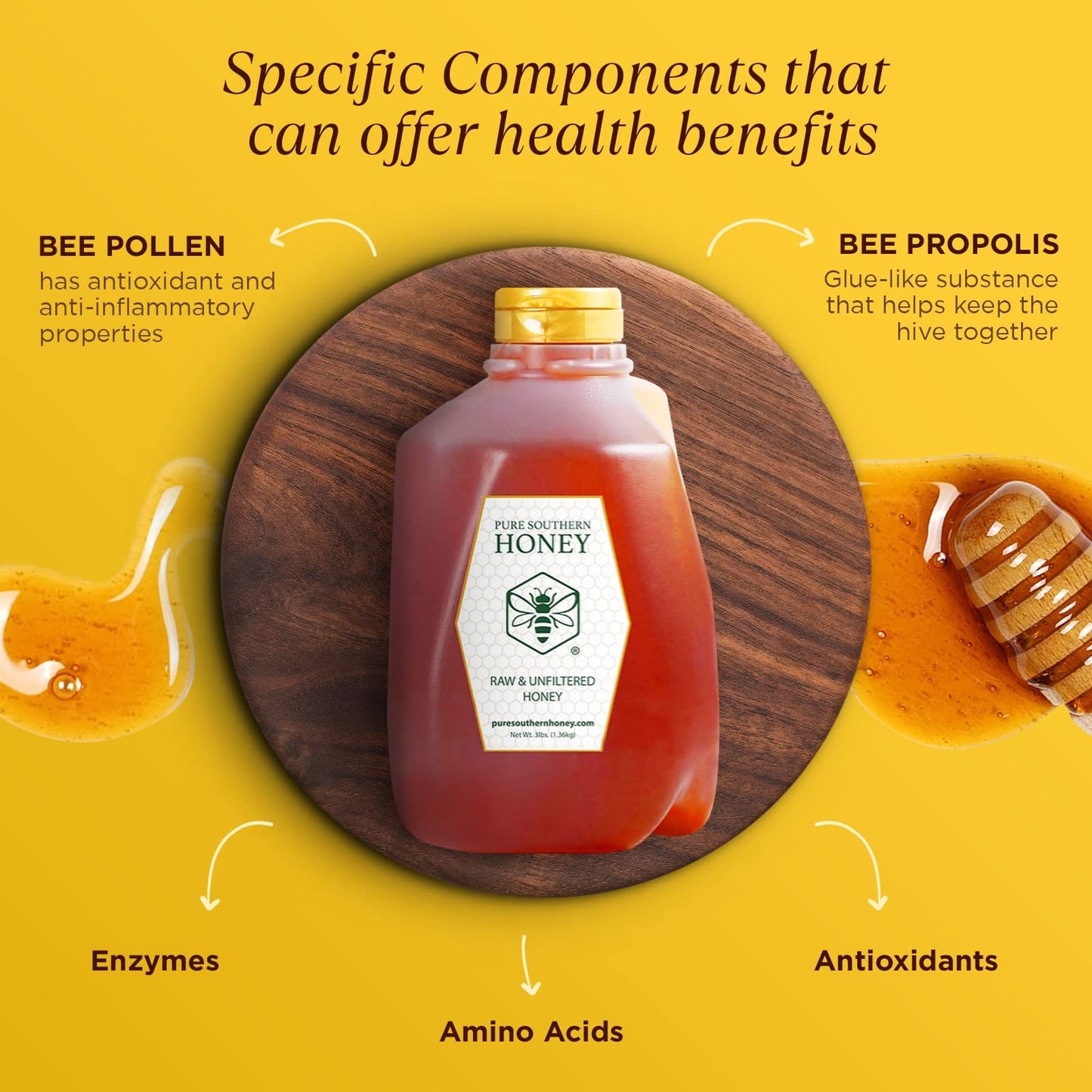 100% Raw & Unfiltered Wildflower Honey - American Made By Pure Southern Honey (48 Ounce)