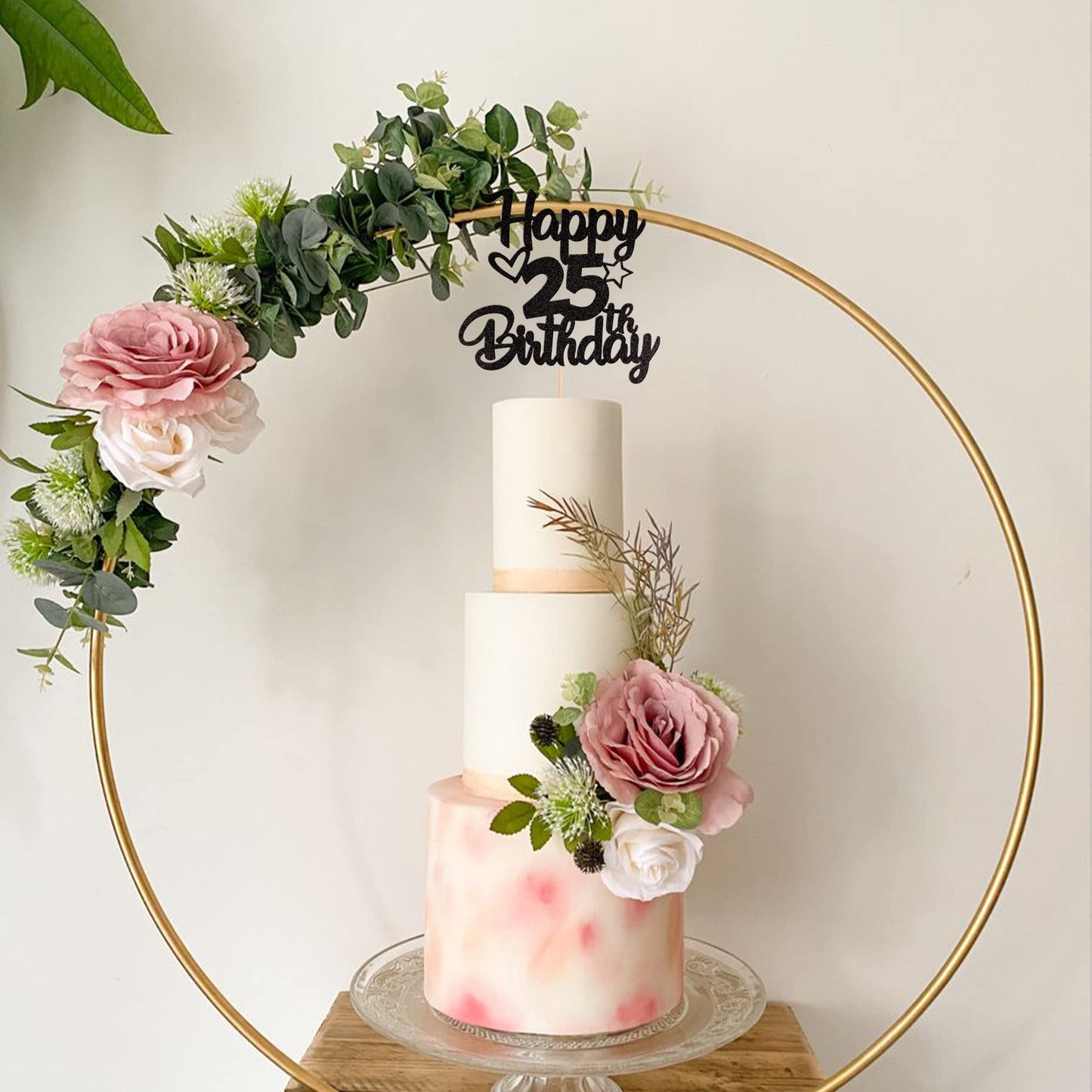YCTHUNFISH 25th Birthday Cake Topper Glitter Heart Star Decoration Black Bamboo