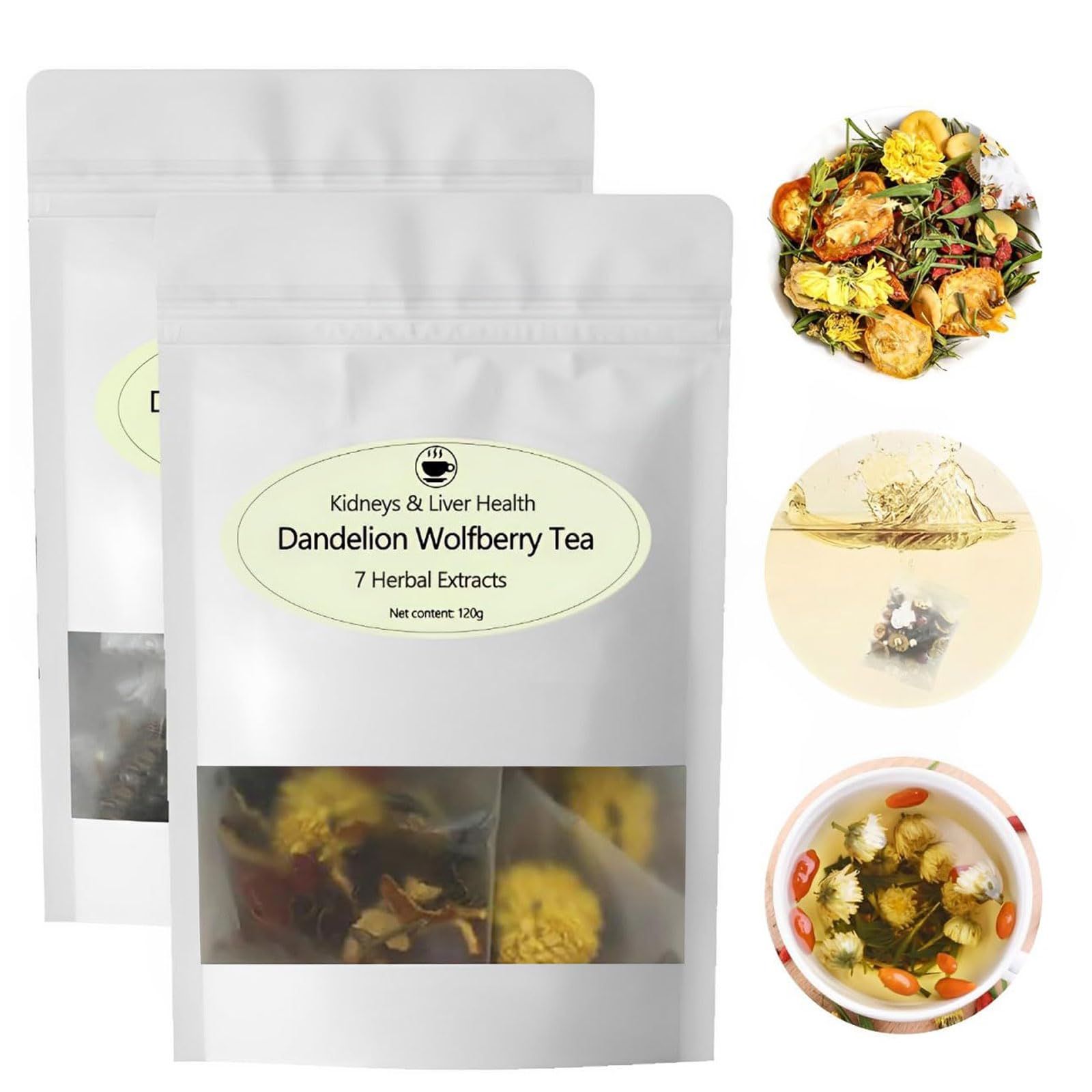 Dandelion Wolfberry Tea - Supports Kidneys & Liver Health with a Natural Blend of Seven Herbal Ingredients, 2Bag(24pcs)