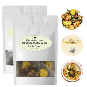 Dandelion Wolfberry Tea - Supports Kidneys & Liver Health with a Natural Blend of Seven Herbal Ingredients, 2Bag(24pcs)