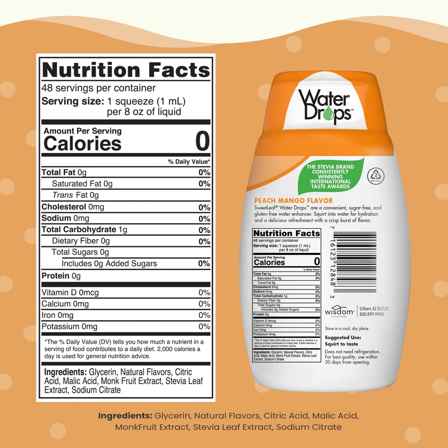 Sweetleaf Water Drops, Peach Mango – Sugar-Free Water Enhancer Drops, Stevia & Monk Fruit Sweetener Water Flavoring, 1.62 Oz (Pack Of 6)