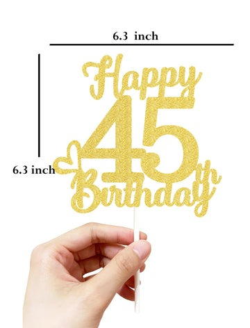 45 Birthday Cake Toppers-Gold Glitter, 45Th Cake Topper For Men,45 Cake Topper For Women, 45Th Birthday Decorations,45Th Birthda