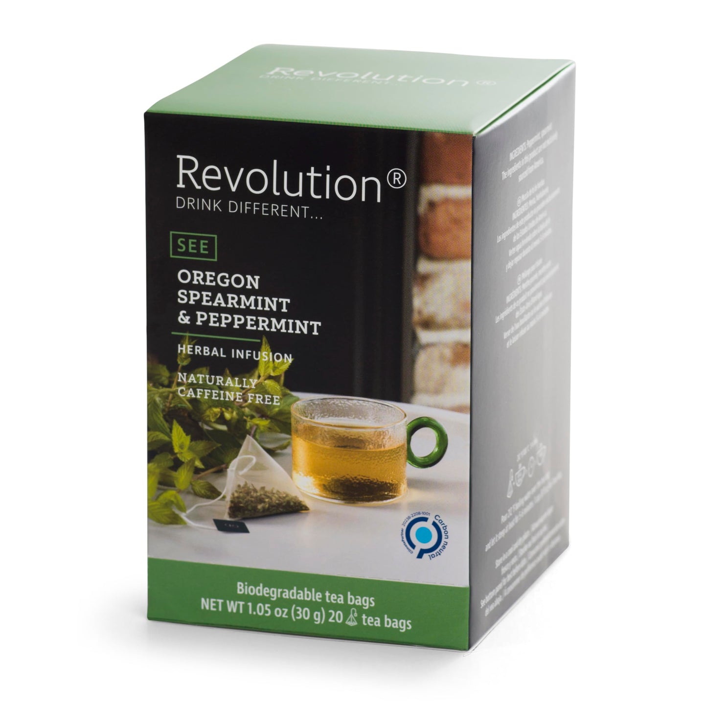 Revolution Tea Southern Mint Herbal Tea - Oregon Spearmint & Peppermint - Biodegradable Infuser Bags - 20 Count