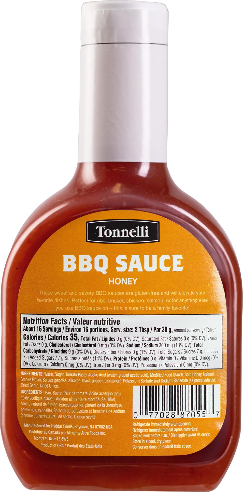 Tonnelli Tonelli Honey Bbq Sauce, 19Oz | Rich Barbecue Sauce | Great For Cooking & Marinades | Kosher For Passover