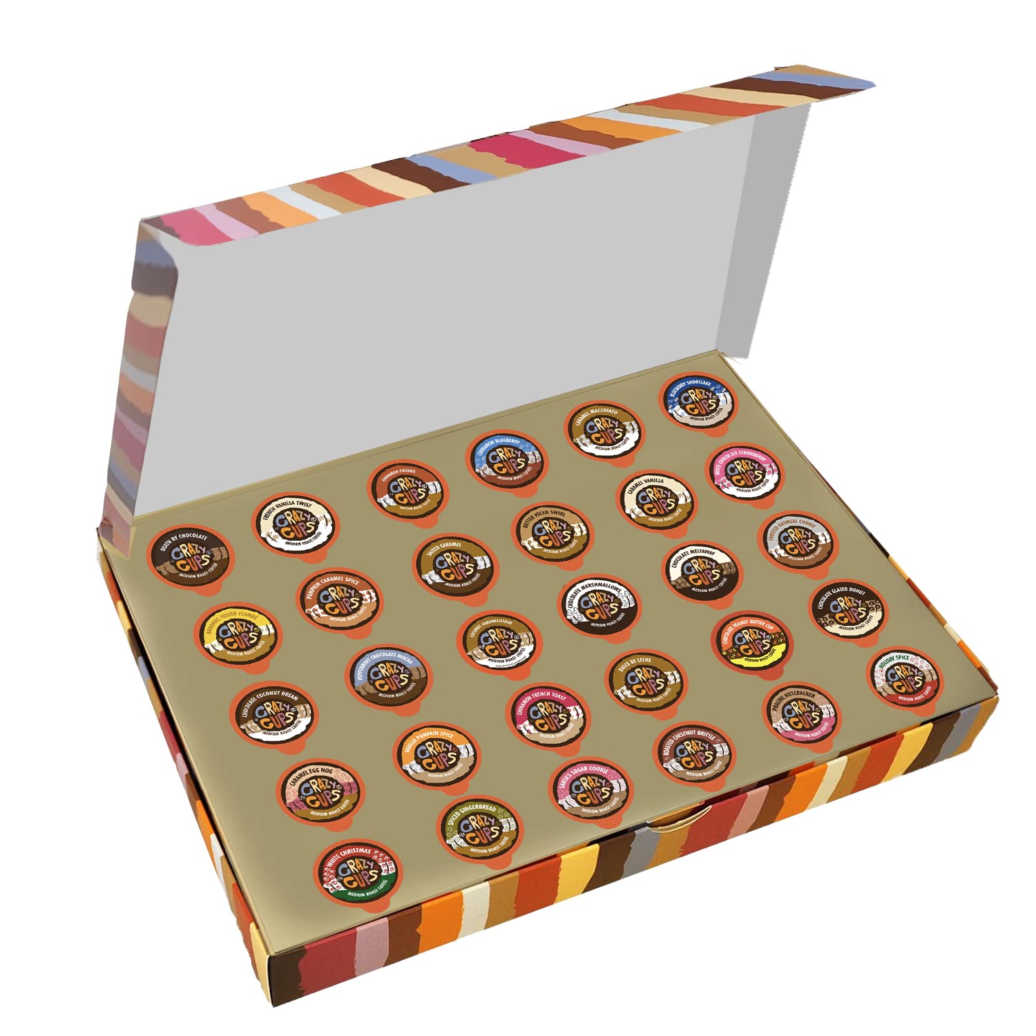 Crazy Cups Deluxe Holiday Flavored Coffee Gift Box, Assorted Flavored Coffee for Keurig K-Cups Machines, Medium Roast Coffee in 