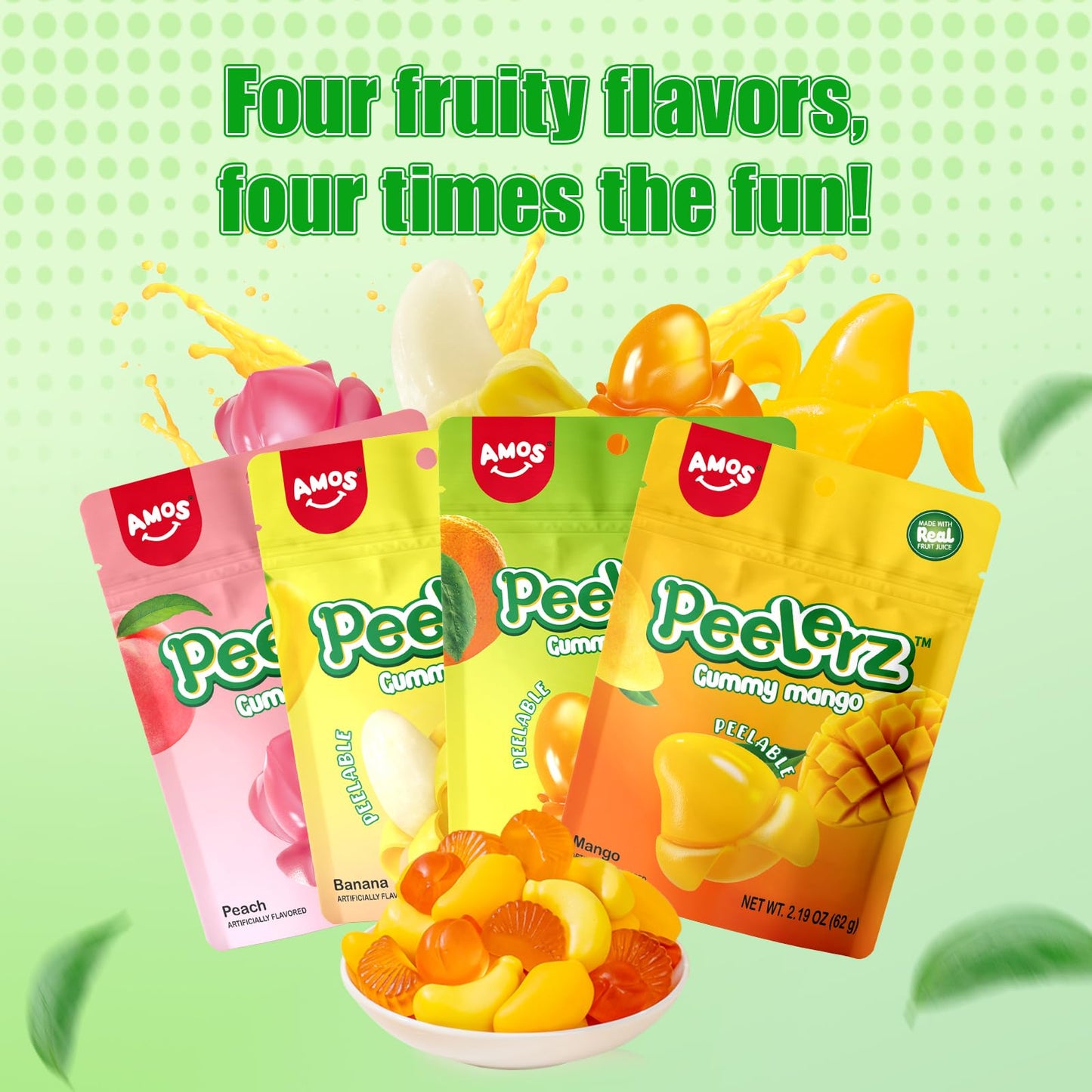 Amos Peelerz Gummy Variety Pack - 4 Individual Packs In Mango, Orange, Peach & Banana Flavors Treats