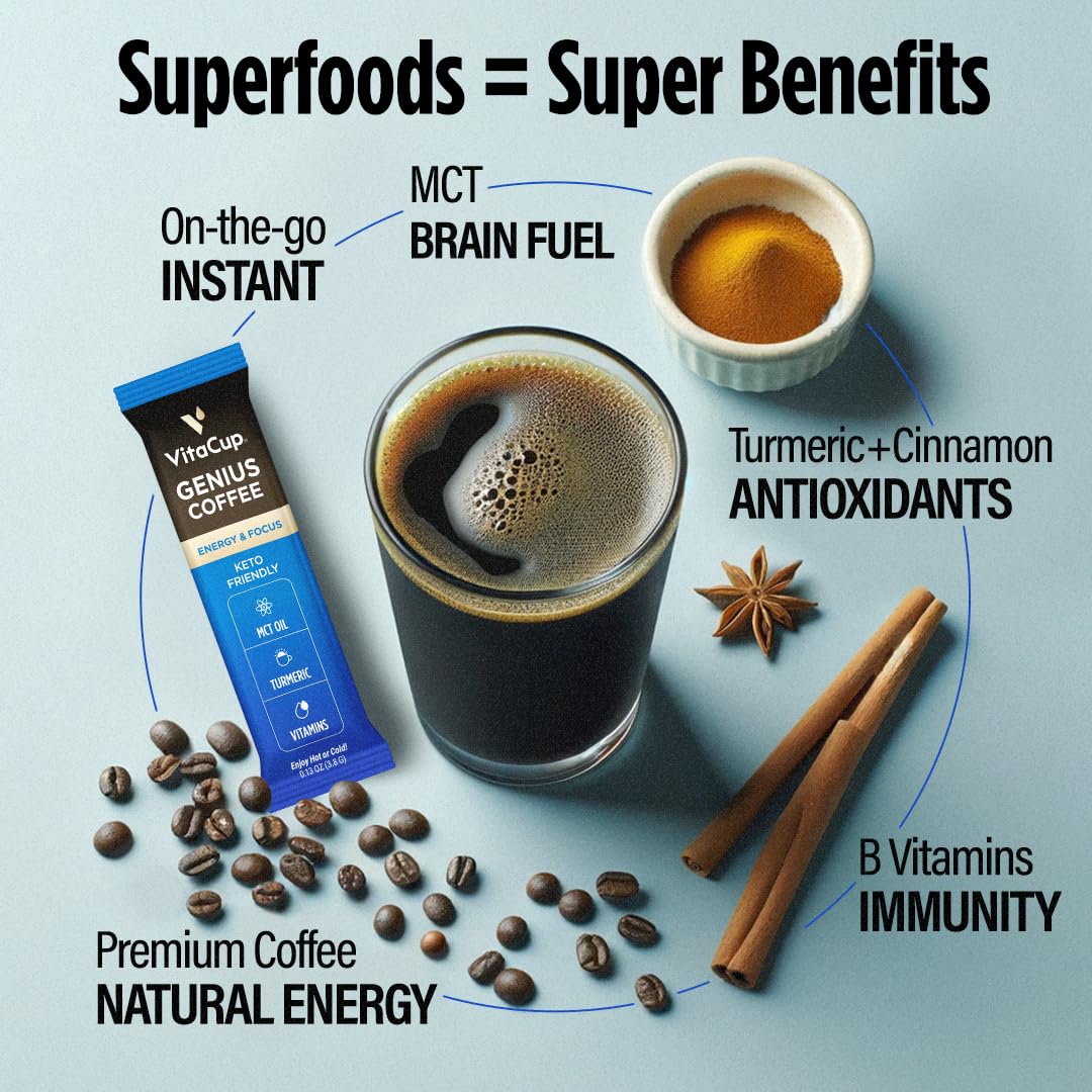 VitaCup Instant Coffee Packets, Keto Coffee with MCT Oil & Turmeric, 48 Count