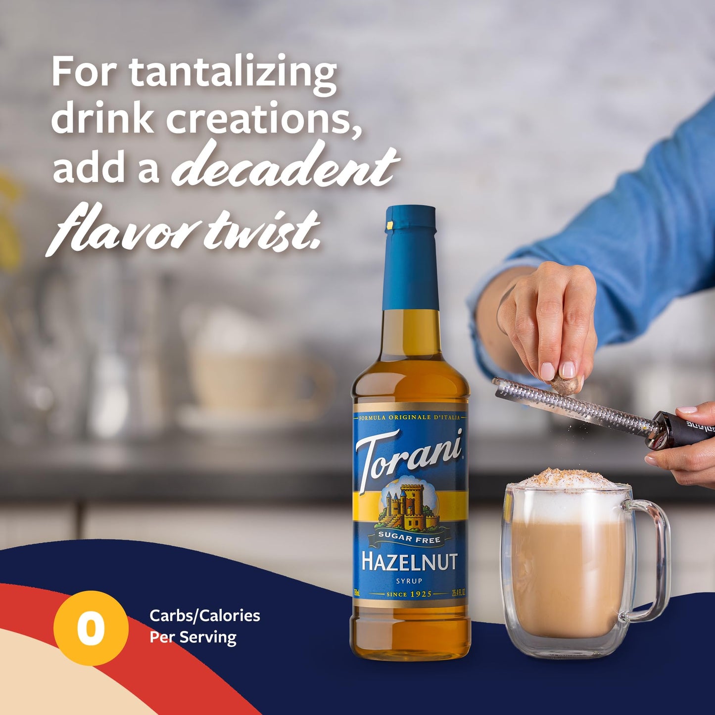 Torani Sugar Free Coffee Syrup, Hazelnut Syrup For Drinks, Zero Calorie, Pump Included, 25.4 Fl Oz