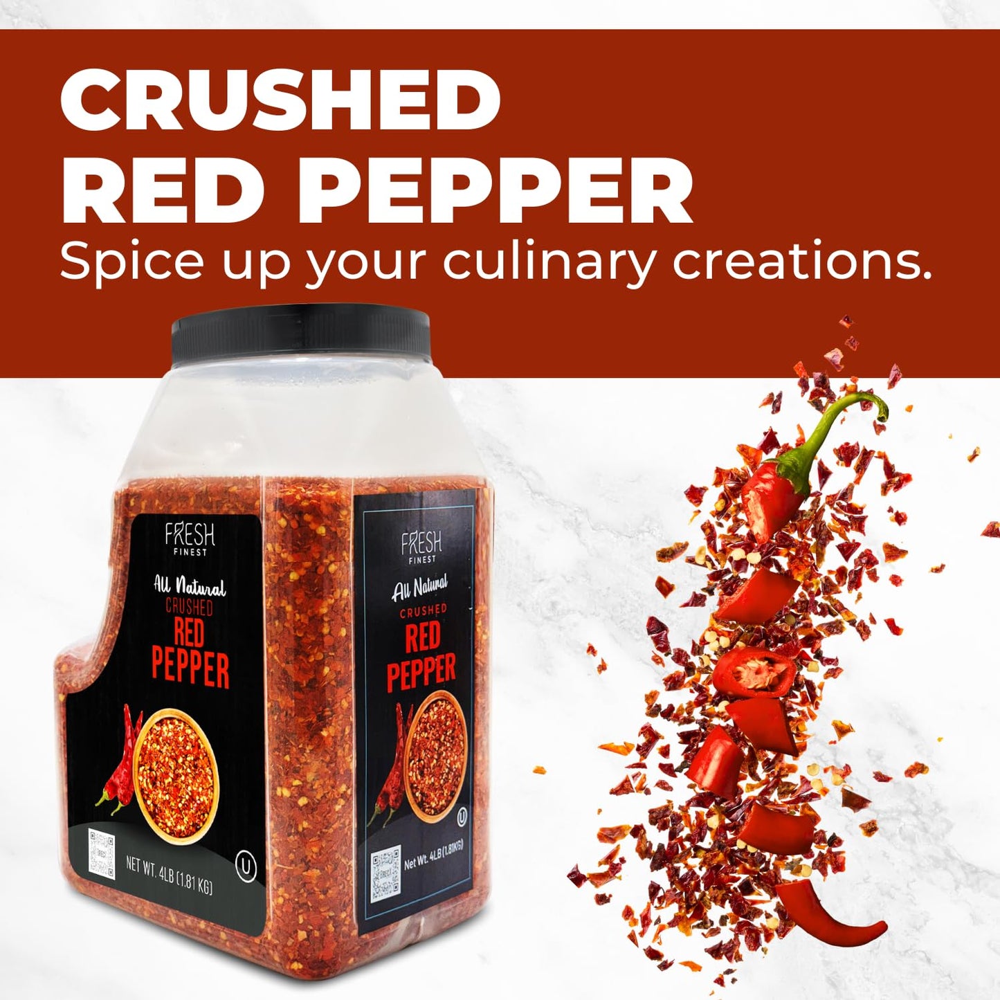 Fresh Finest Bulk 4LB Crushed Red Pepper Spices Commercial and Home Cooking - Chili Pepper Flakes  Red Peppers Spice Best for Pizza  Flatbreads  Beef  and More - 4 LB