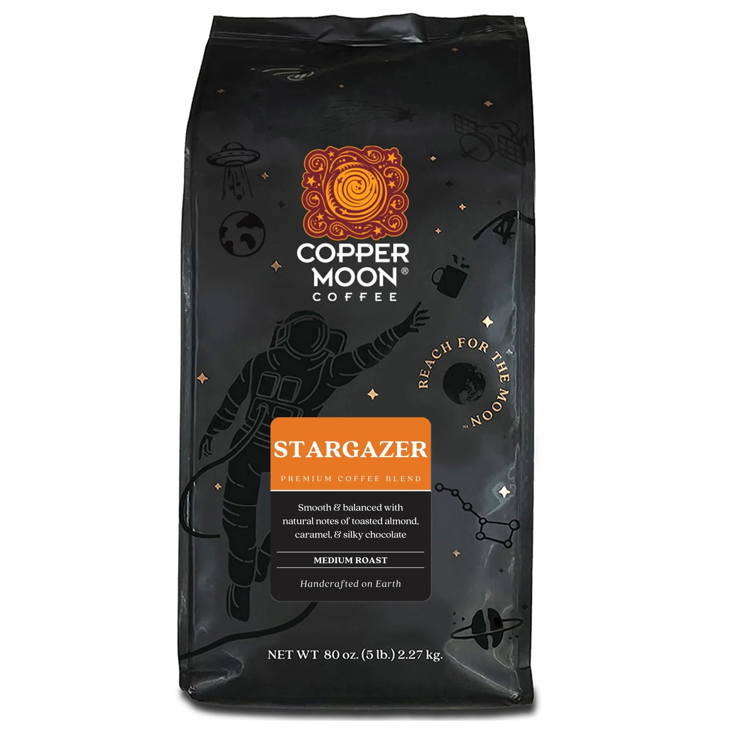 Copper Moon Whole Bean Coffee, Stargazer Blend, Medium Roast, 5 Lb (80 Ounce)