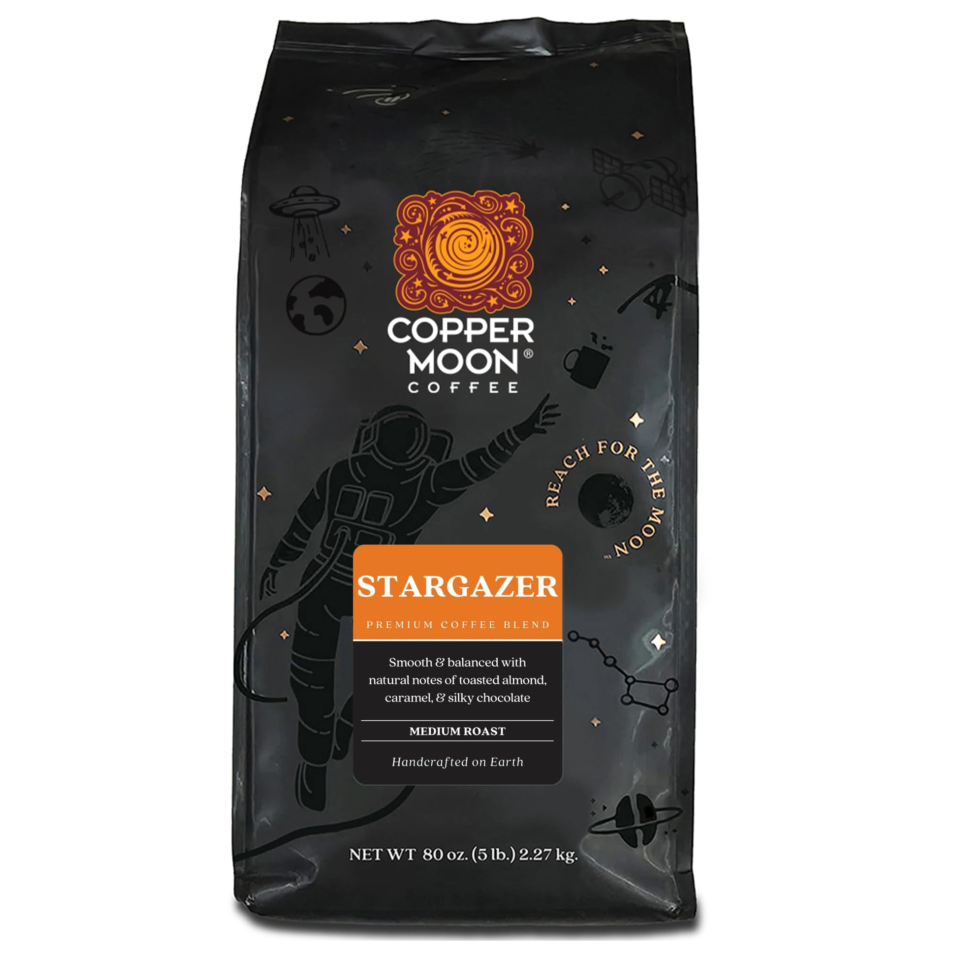Copper Moon Whole Bean Coffee, Stargazer Blend, Medium Roast, 5 Lb (80 Ounce)