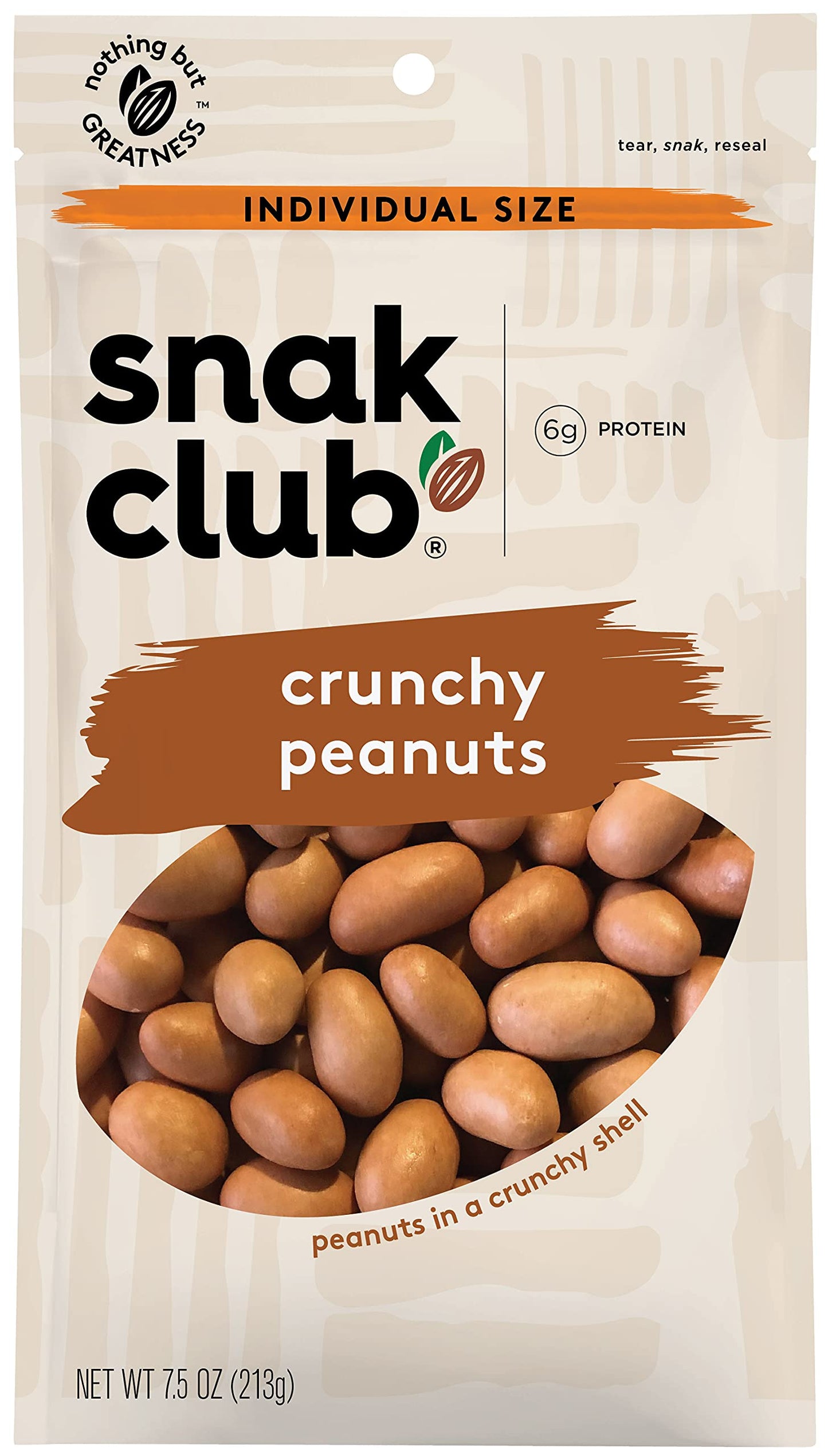 Snak Club Crunchy Peanuts, 7.5 Ounce (Pack of 6)